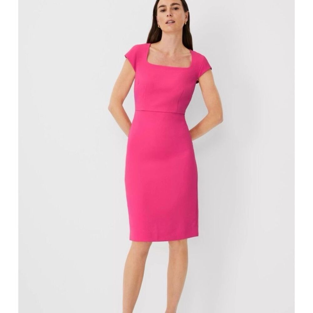 Ann Taylor Sheath Dress NEW Knee Length Short Cap Sleeve Pink 6 Petite